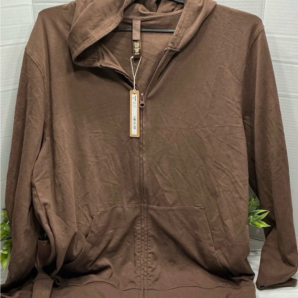 SKIMS Taupe Zip-Up Lounge Hoodie
